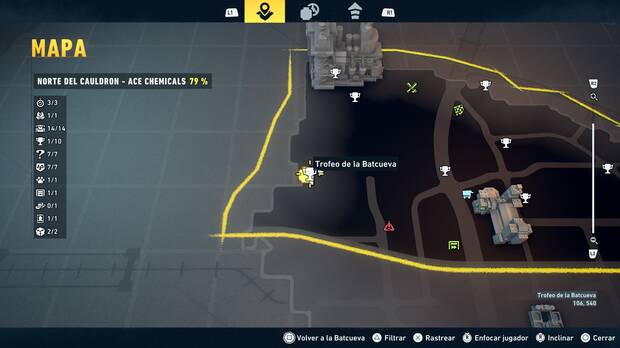 LEGO Batman: El Legado del Caballero Oscuro - Localizaci�n en el mapa del trofeo de la Batcueva Lunar 02 en Norte del Cauldron - Ace Chemicals