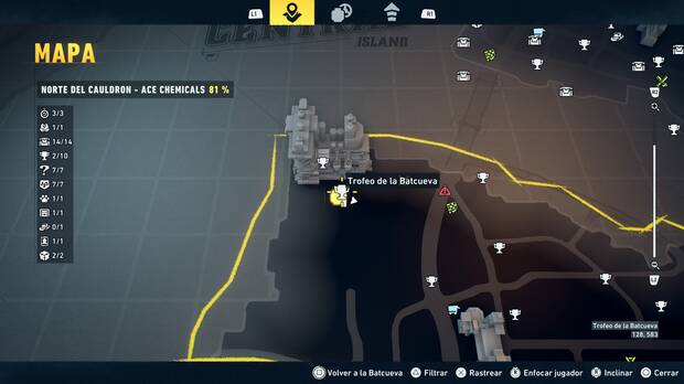 LEGO Batman: El Legado del Caballero Oscuro - Localizaci�n en el mapa del trofeo de la Batcueva Lunar 03 en Norte del Cauldron - Ace Chemicals