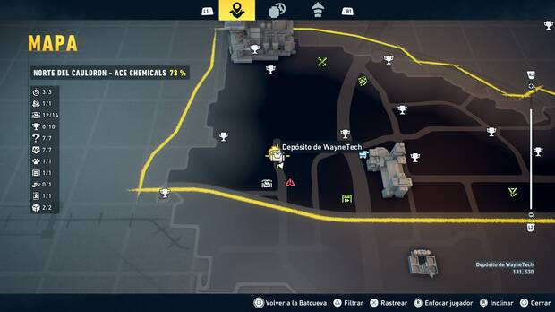 LEGO Batman: El Legado del Caballero Oscuro - Localizaci�n en el mapa del dep�sito de WayneTech 13 en Norte del Cauldron - Ace Chemicals