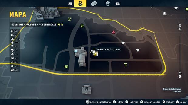 LEGO Batman: El Legado del Caballero Oscuro - Localizaci�n en el mapa del trofeo de la Batcueva Lunar 08 en Norte del Cauldron - Ace Chemicals