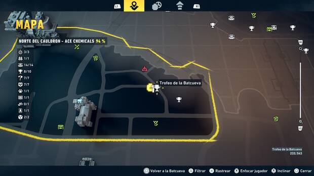 LEGO Batman: El Legado del Caballero Oscuro - Localizaci�n en el mapa del trofeo de la Batcueva Lunar 09 en Norte del Cauldron - Ace Chemicals