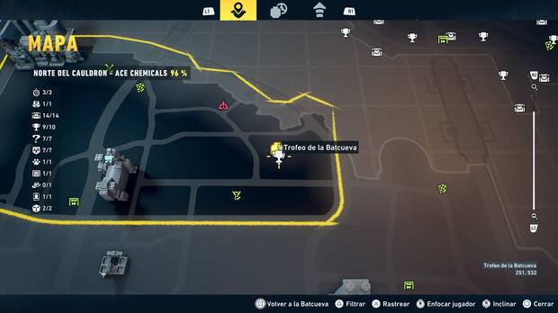 LEGO Batman: El Legado del Caballero Oscuro - Localizaci�n en el mapa del trofeo de la Batcueva Lunar 10 en Norte del Cauldron - Ace Chemicals