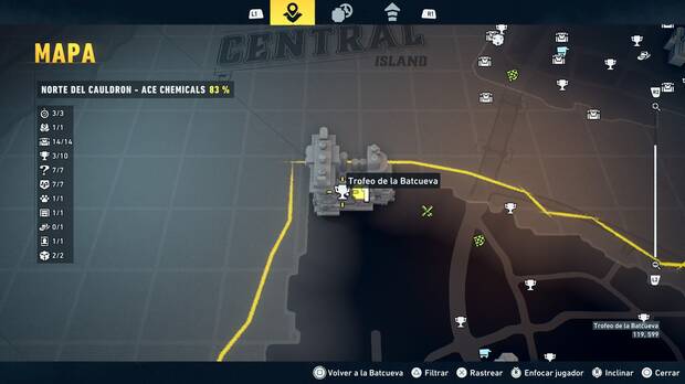 LEGO Batman: El Legado del Caballero Oscuro - Localizaci�n en el mapa del trofeo de la Batcueva Lunar 04 en Norte del Cauldron - Ace Chemicals