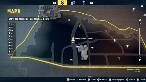 LEGO Batman: El Legado del Caballero Oscuro - Localizaci�n en el mapa del trofeo de la Batcueva Lunar 07 en Norte del Cauldron - Ace Chemicals