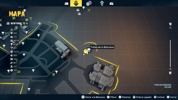 LEGO Batman: El Legado del Caballero Oscuro - Localización en el mapa del trofeo de la Batcueva Ojo 01 en Newtown