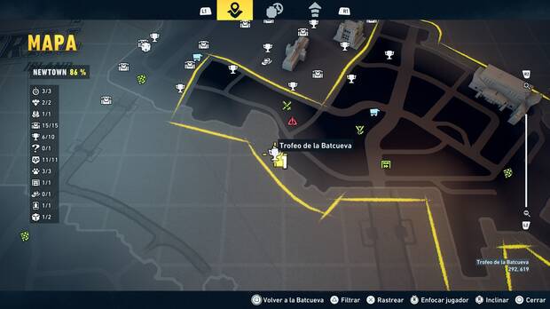 LEGO Batman: El Legado del Caballero Oscuro - Localización en el mapa del trofeo de la Batcueva Ojo 07 en Newtown