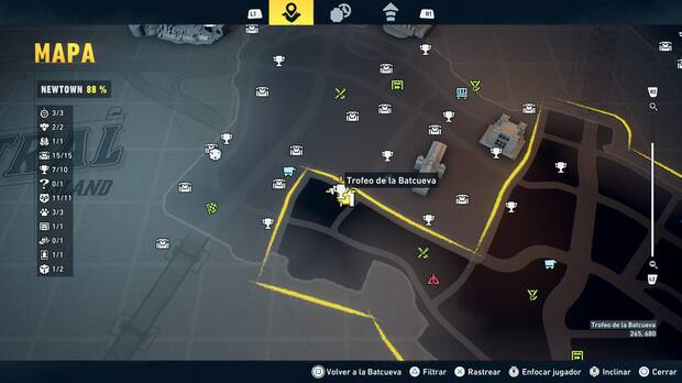 LEGO Batman: El Legado del Caballero Oscuro - Localización en el mapa del trofeo de la Batcueva Ojo 08 en Newtown