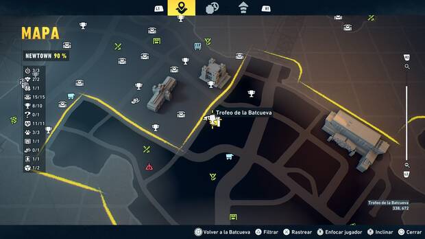 LEGO Batman: El Legado del Caballero Oscuro - Localización en el mapa del trofeo de la Batcueva Ojo 09 en Newtown
