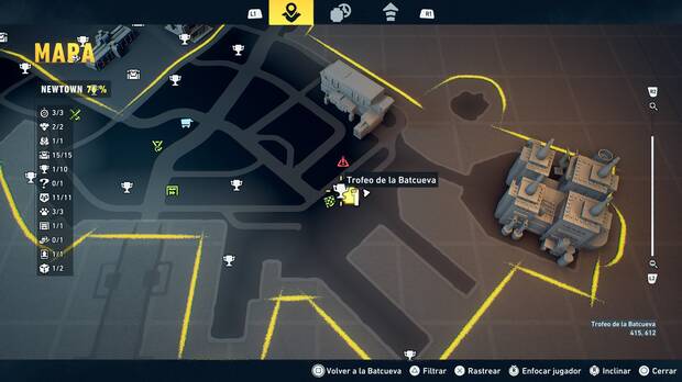 LEGO Batman: El Legado del Caballero Oscuro - Localización en el mapa del trofeo de la Batcueva Ojo 02 en Newtown