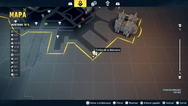 LEGO Batman: El Legado del Caballero Oscuro - Localización en el mapa del trofeo de la Batcueva Ojo 03 en Newtown