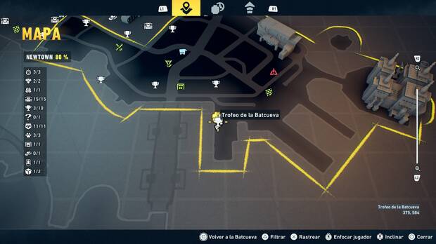 LEGO Batman: El Legado del Caballero Oscuro - Localización en el mapa del trofeo de la Batcueva Ojo 04 en Newtown