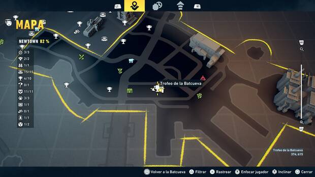 LEGO Batman: El Legado del Caballero Oscuro - Localización en el mapa del trofeo de la Batcueva Ojo 05 en Newtown