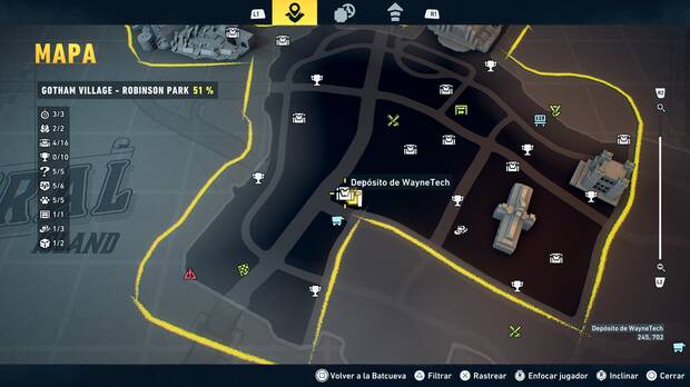 LEGO Batman: El Legado del Caballero Oscuro - Localizaci�n en el mapa del dep�sito de WayneTech 05 en Gotham Village - Robinson Park
