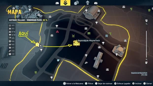 LEGO Batman: El Legado del Caballero Oscuro - Localizaci�n en el mapa del dep�sito de WayneTech 06 en Gotham Village - Robinson Park
