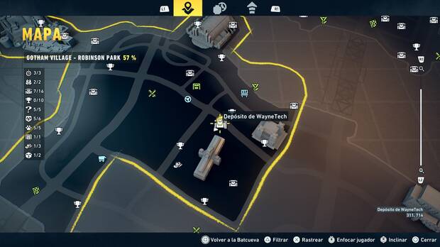 LEGO Batman: El Legado del Caballero Oscuro - Localizaci�n en el mapa del dep�sito de WayneTech 08 en Gotham Village - Robinson Park