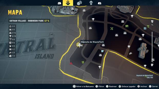 LEGO Batman: El Legado del Caballero Oscuro - Localizaci�n en el mapa del dep�sito de WayneTech 03 en Gotham Village - Robinson Park