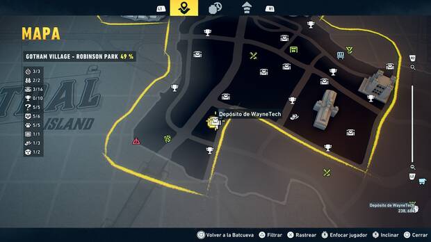 LEGO Batman: El Legado del Caballero Oscuro - Localizaci�n en el mapa del dep�sito de WayneTech 04 en Gotham Village - Robinson Park