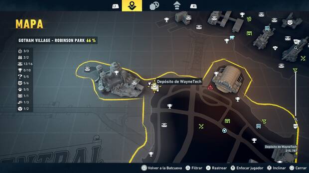 LEGO Batman: El Legado del Caballero Oscuro - Localizaci�n en el mapa del dep�sito de WayneTech 13 en Gotham Village - Robinson Park