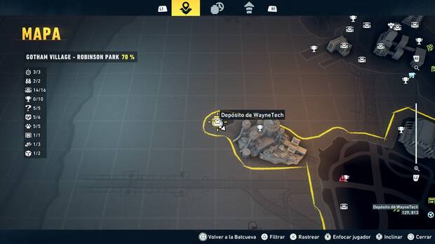 LEGO Batman: El Legado del Caballero Oscuro - Localizaci�n en el mapa del dep�sito de WayneTech 15 en Gotham Village - Robinson Park