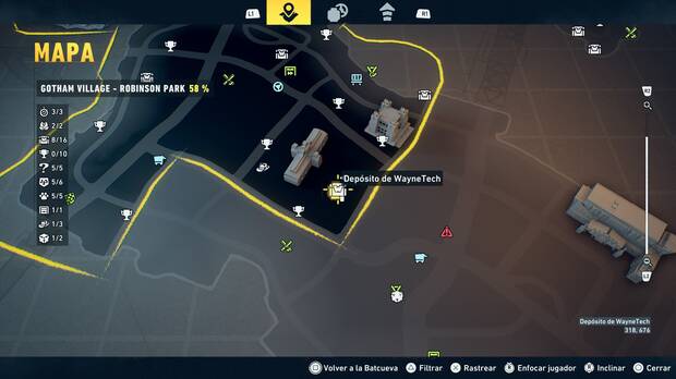 LEGO Batman: El Legado del Caballero Oscuro - Localizaci�n en el mapa del dep�sito de WayneTech 09 en Gotham Village - Robinson Park