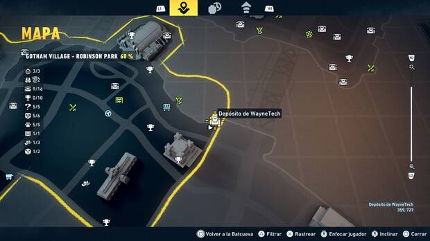 LEGO Batman: El Legado del Caballero Oscuro - Localizaci�n en el mapa del dep�sito de WayneTech 10 en Gotham Village - Robinson Park