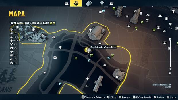 LEGO Batman: El Legado del Caballero Oscuro - Localizaci�n en el mapa del dep�sito de WayneTech 11 en Gotham Village - Robinson Park