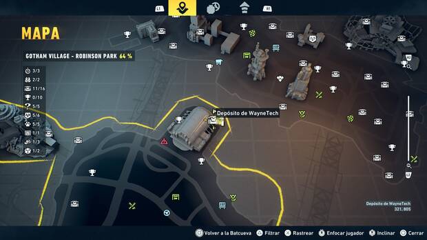 LEGO Batman: El Legado del Caballero Oscuro - Localizaci�n en el mapa del dep�sito de WayneTech 12 en Gotham Village - Robinson Park