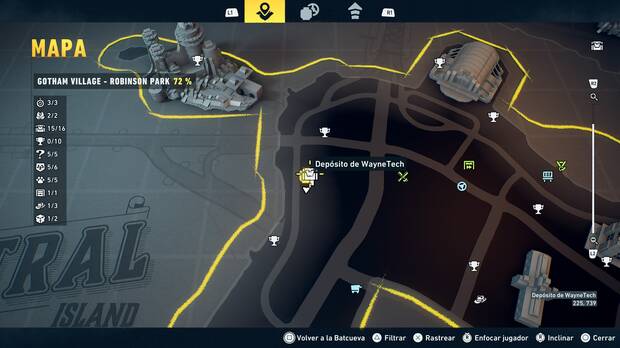 LEGO Batman: El Legado del Caballero Oscuro - Localizaci�n en el mapa del dep�sito de WayneTech 16 en Gotham Village - Robinson Park