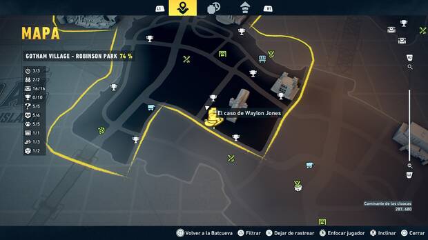 LEGO Batman: El Legado del Caballero Oscuro - Localizaci�n en el mapa del caso de Waylon Jones 02 en Gotham Village - Robinson Park