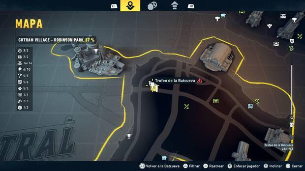 LEGO Batman: El Legado del Caballero Oscuro - Localizaci�n en el mapa del trofeo de la Batcueva Calendario 07 en Gotham Village - Robinson Park