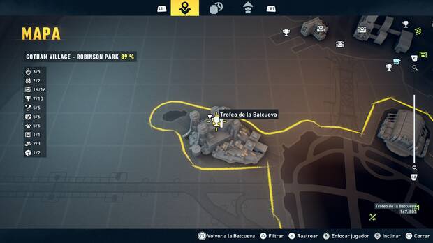 LEGO Batman: El Legado del Caballero Oscuro - Localizaci�n en el mapa del trofeo de la Batcueva Calendario 08 en Gotham Village - Robinson Park
