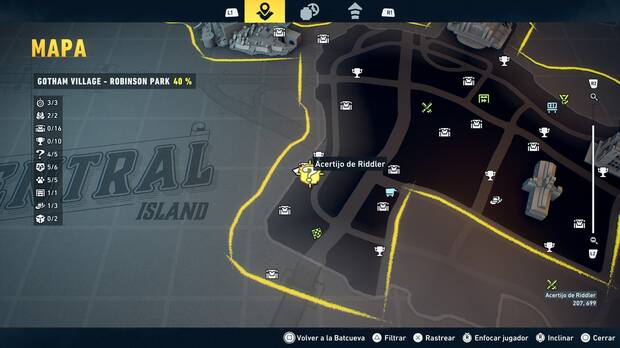 LEGO Batman: El Legado del Caballero Oscuro - Localizaci�n en el mapa de la sala de acertijo 01 en Gotham Village - Robinson Park
