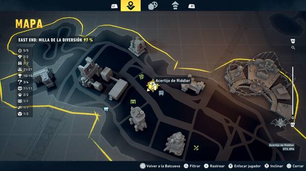 LEGO Batman: El Legado del Caballero Oscuro - Localizaci�n en el mapa de la sala de acertijo 01 en East End - Milla de la diversi�n