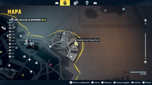 LEGO Batman: El Legado del Caballero Oscuro - Localizaci�n en el mapa del dep�sito de WayneTech 08 en East End - Milla de la diversi�n