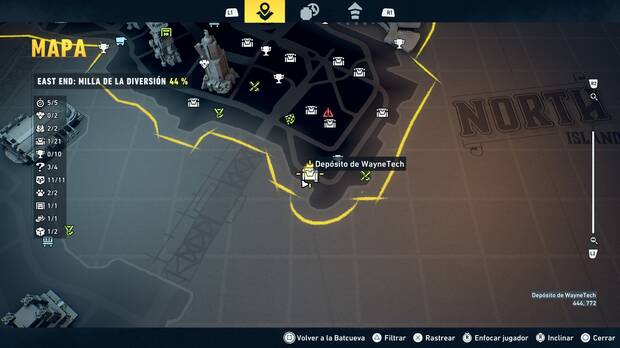 LEGO Batman: El Legado del Caballero Oscuro - Localizaci�n en el mapa del dep�sito de WayneTech 02 en East End - Milla de la diversi�n