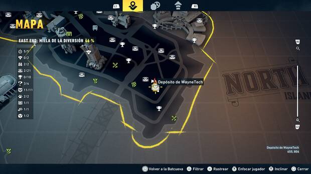 LEGO Batman: El Legado del Caballero Oscuro - Localizaci�n en el mapa del dep�sito de WayneTech 03 en East End - Milla de la diversi�n