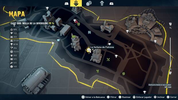 LEGO Batman: El Legado del Caballero Oscuro - Localizaci�n en el mapa de la fortuna de Falcone 02 en East End - Milla de la diversi�n