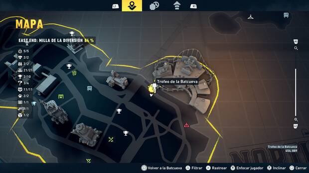 LEGO Batman: El Legado del Caballero Oscuro - Localizaci�n en el mapa del trofeo de la Batcueva Dientes del Joker 03 en East End - Milla de la diversi�n