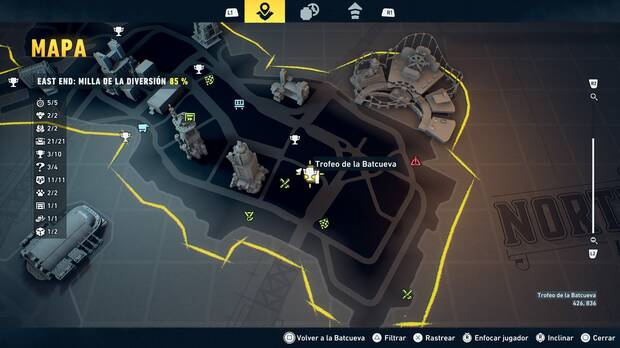 LEGO Batman: El Legado del Caballero Oscuro - Localizaci�n en el mapa del trofeo de la Batcueva Dientes del Joker 04 en East End - Milla de la diversi�n