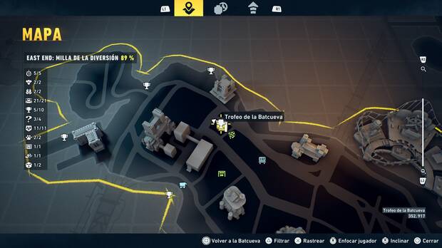 LEGO Batman: El Legado del Caballero Oscuro - Localizaci�n en el mapa del trofeo de la Batcueva Dientes del Joker 06 en East End - Milla de la diversi�n