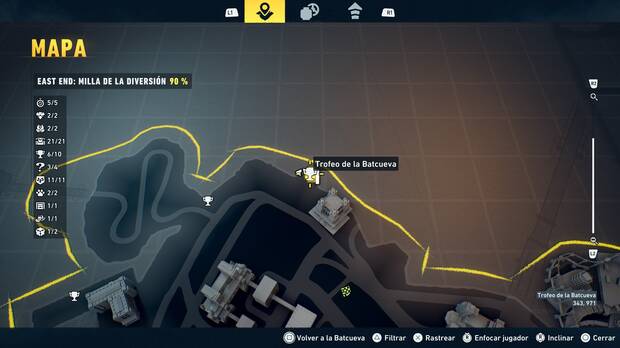 LEGO Batman: El Legado del Caballero Oscuro - Localizaci�n en el mapa del trofeo de la Batcueva Dientes del Joker 07 en East End - Milla de la diversi�n