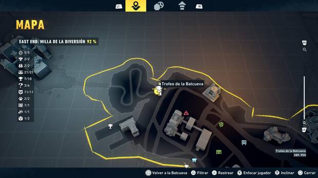 LEGO Batman: El Legado del Caballero Oscuro - Localizaci�n en el mapa del trofeo de la Batcueva Dientes del Joker 08 en East End - Milla de la diversi�n