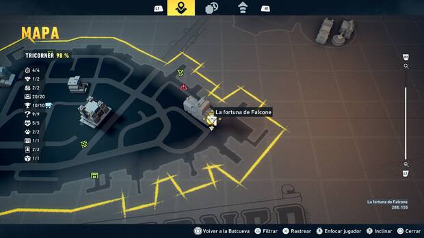 LEGO Batman: El Legado del Caballero Oscuro - Localizaci�n en el mapa de la fortuna de Falcone 02 en Tricorner