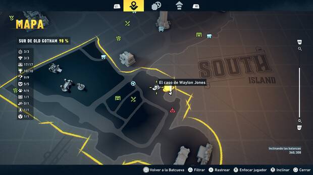 LEGO Batman: El Legado del Caballero Oscuro - Localizaci�n en el mapa del caso de Waylon Jones 01 en Sur de Old Gotham