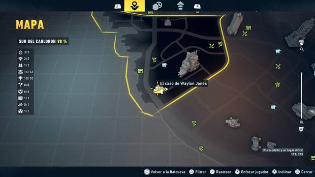 LEGO Batman: El Legado del Caballero Oscuro - Localizaci�n en el mapa del caso de Waylon Jones 01 en Sur del Cauldron