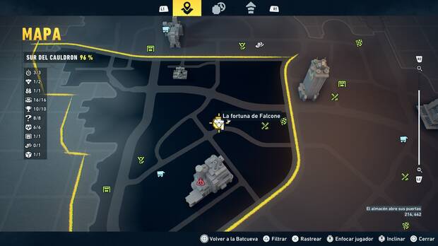 LEGO Batman: El Legado del Caballero Oscuro - Localizaci�n en el mapa de la fortuna de Falcone 02 en Sur del Cauldron