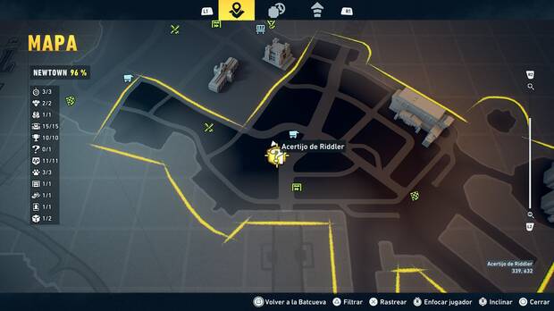 LEGO Batman: El Legado del Caballero Oscuro - Localización en el mapa de la sala de acertijo 02 en Newtown