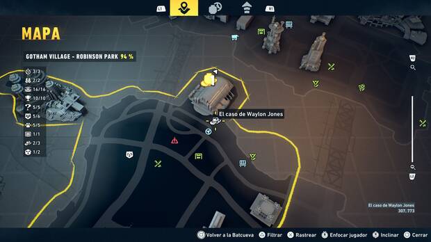 LEGO Batman: El Legado del Caballero Oscuro - Localizaci�n en el mapa del caso de Waylon Jones 03 en Gotham Village - Robinson Park
