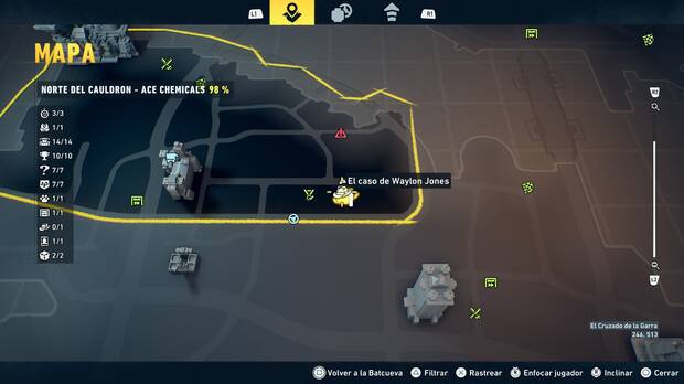 LEGO Batman: El Legado del Caballero Oscuro - Localizaci�n en el mapa del caso de Waylon Jones 01 en Norte del Cauldron - Ace Chemicals