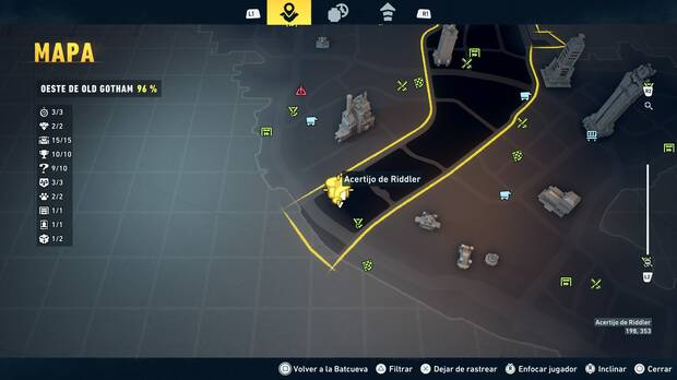 LEGO Batman: El Legado del Caballero Oscuro - Localizaci�n en el mapa de la sala de acertijo 02 en Oeste de Old Gotham